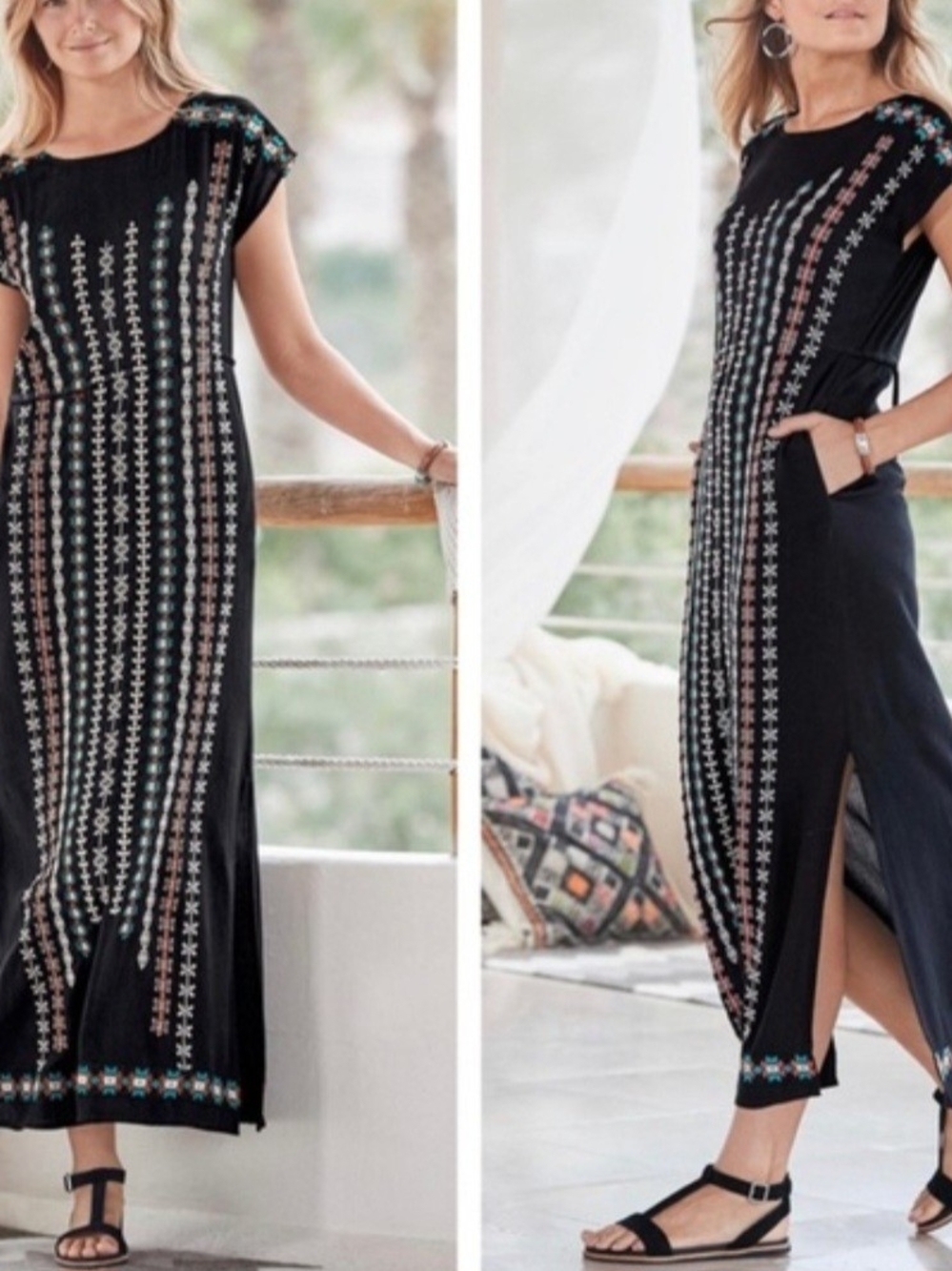 Sundance Black Maxi Dress with Colorful Embroidered Stripes